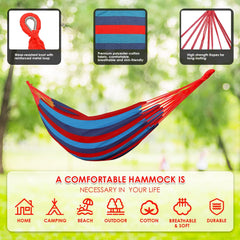 Gold Armour Brazilian Style Hammock with Tree Straps for Hanging, Portable Single Double Hammock for Camping, Outdoor, Indoor, Patio, Backyard (Pink Stripe)