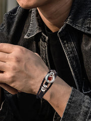 1Pc Sport Theme Fashionable Bracelet, Cowhide Multi-strabd Bracelets for Women, Inner Diameter: 3-1/8-4-7/8 inch(8-12.5cm)