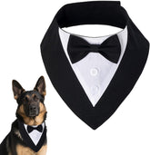 Dog Tuxedo Bandana Collar with Bow Tie Formal Wedding Adjustable Pet Tux Costume for Large X-Large Pets Birthday Clothing Outfit Gifts (Black, X-Large)