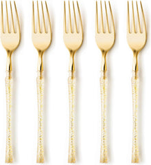 Forks Elegant Fusion Collection Plastic (Pack of 20), Glitter Silver/Gold