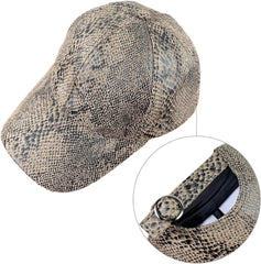 Baseball Cap Snakeskin Print Leather Sun Hat Outdoor Casual Flat Brim Trucker Hat Baseball Cap for Women Men