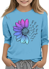 Girls Blue Tshirt Casual Solid Color Round Neck Seven Cuff T Shirt Top 3 13 Years Girls Blue Tshirt