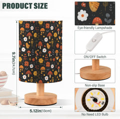 Autumn Mushrooms Flowers Birds Bedside Table Lamp Small Desk Lamps Linen Fabric Shade Decorative Nightstand Lamp LED with USB Port Wood Base for Bedroom Living Room