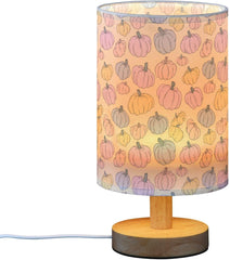 Cartoon Style Pumpkins Bedside Table Lamp Small Desk Lamps Linen Fabric Shade Decorative Nightstand Lamp LED with USB Port Wood Base for Bedroom Living Room