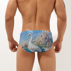 Beach White Peacock Men's Swimsuit Brief Beach Shorts Bikini Swimwear Sexy Swimming Trunks