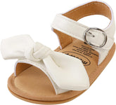 Girls Kids Open Toe Sandals Bow Leather Adjusted Buckle Strap Barefoot Shoes Baby Childrens Flat Wide Shoes Light Comfy