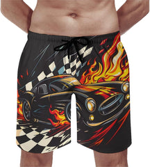 Race Sports Car Men's Swim Trunks Quick Dry Hawaii Board Shorts Mesh Lining Beach Swimwear with Pockets