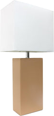 Elegant Designs LT1025-WHT Modern Leather Table Lamp with White Fabric Shade, White