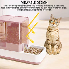 kathson Gravity Cat Food and Water Dispenser Automatic Dog Feeder Waterer 2 in 1 Auto Pet Food and Water Bowl Set Self Feeding for Puppy Kitten,Pink