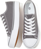 FRACORA Womens White Canvas Sneakers Low Top Lace Up Canvas Shoes Fashion Comfortable