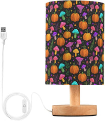 Cartoon Pumpkins Mushrooms Bedside Table Lamp Small Desk Lamps Linen Fabric Shade Decorative Nightstand Lamp LED with USB Port Wood Base for Bedroom Living Room