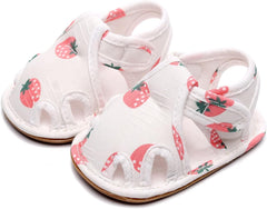 Baby Girls Fruit Strawberry First Walking Sandals Infant Toddler Lightweight Closed Toe Anti-Slip Mary Jane Shoes