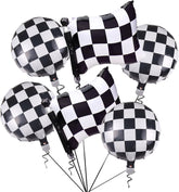 6Pcs Black and White Checkered Balloons,18 Inch Race Car Balloons,Checkered Flag Balloons Mylar Foil Checker Balloons for Racing Themed Birthday Party Decorations Supplies