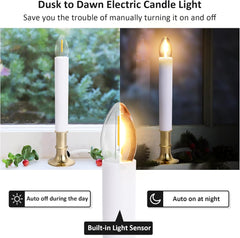 4-Pack Electric Christmas Window Candle Lights Dusk to Dawn with Shatterproof Plastic LED Bulbs, Plug-in Corded Window Candle Lamps, Auto On/Off Light Sensor, 4 Suction Cups Included, Warm White