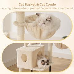 Heybly Cat Tree, 49.2 Inches Cat Tower for Indoor Cats, Spacious Cat House Condo with Hidden Space,Sturdy Steel Tube,Soft Plush Top Perch,Cozy Hammock and Sisal Scratching Posts, Light Gray HCT200SW