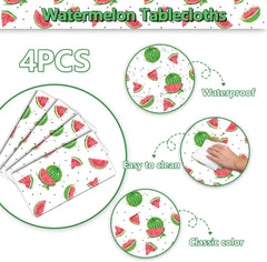 4Pcs Watermelon Party Tablecloth, Rectangular Plastic Watermelon Table Covers, Watermelon Birthday Party Supplies for Kids Birthday Baby Shower Summer Fruit Party, 86 x 51 Inch
