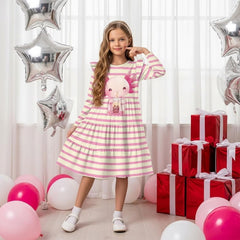 Girl's Long Sleeve Dress Cute Ruffle Sleeve Midi Dress for Spring, Summer & Fall, A-Line Midi Casual Sundress