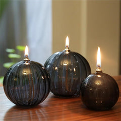Candle Holder Striped Circular Glass Oil Lamp Candle Holder Ornament Home Desktop Smokeless Butter Lamp(M)