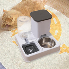 Automatic Dog Cat Feeder Dry and Wet Separation Smooth Surface Removable Eating and Drinking Bowl for Dogs Small Animal Puppy, Gray White