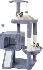 TINWEIUS 42.5'' Cat Tree for Indor Cats, Multifunctional Cat Tower with Cozy Condo, Perches, Scratching Posts and Hammock, Grey…