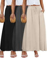 Ficerd 3 Pack Women's Maxi Long Skirts, Ankle Length a Line Elastic High Waist Summer Casual Drawstring Skirts with Pockets
