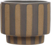 Bloomingville 5.5 Inches Round Stoneware Planter with Wax Relief Stripes, Holds 4 Inches Pot, Lilac Color and Brown