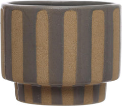 Bloomingville 5.5 Inches Round Stoneware Planter with Wax Relief Stripes, Holds 4 Inches Pot, Lilac Color and Brown