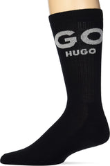 HUGO Men's Big Logo Quarter Length Ribbed Cotton Socks