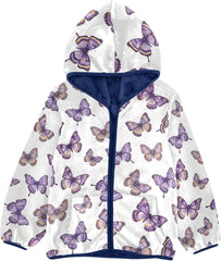 CHIFIGNO Butterflies Purple Kids Hooded Jacket, Comfy Lightweight Fleece Outerwear Jackets 3T