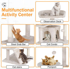 Cat Tree 70 Inches Cat Tower for Indoor Cats Multi-Level Cat Condo with Litter Box Enclosure,Scratching Posts for Indoor Cats (Ashy)