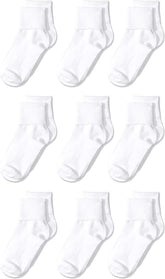 Amazon Essentials Girls and Toddlers' Comfortable Cotton Blend Uniform Turn Cuff Sock, 9 Pairs