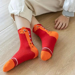 5Pairs Boys Crew Socks Funny Cartoon Dinosaur Cotton Crazy Socks for Kids