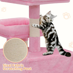 Cat Tree Tower with 2 Cat Condo, Cat Tower with Scratching Post & Sisal-Covered Scratching Board Ladder, Cat Climbing Tower, Cat Tree for Indoor Cats 34 Inch, Soft Pink