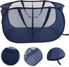 Foldable Mesh Laundry Basket with Handles Large Capacity Dirty Clothes Hamper Gray 2-Compartment Organizer for Bedroom and Toy Storage