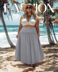 Ficerd 3 Pack Plus Size Maxi Long Skirts for Curvy Women, Ankle Length a Line Pleated High Waisted Summer Skirts with Pocket