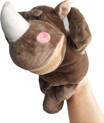2PC Hand Puppet Realistic Plush Animal Hand Puppet Children's Animal Glove Toy Little Finger Mini puppetshark Toys (Rhino+Lion)
