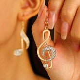1 Pair Gold Diamond Music Note Earrings, Stylish Drop Earrings for Women, Elegant Gold Tone Jewelry with Crystals, Trendy Musical Note Design, Unique Accessory for Concerts and Parties (Gold)