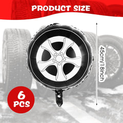 6PCS Wheel Balloons, 18 Inch Classic Race Car Balloons Tire Balloon for Racetrack Car Themed Hot Wheels Birthday Baby Shower Party Decorations Supplies for Men and Boys