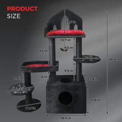 Black Gothic Cat Tree with Coffin Platform - Scratching Posts & Removable Cushion, Easy Installation & Halloween Home Decor, 45 Inches Sturdy Cat Tower for Indoor Cats (Small)