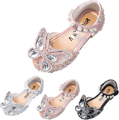 Girls Wedding Sandals Single Infant Princess Crystal Kids Bowknot Dancing Pearl Shoes Shoes Shoes Girls Sandals Shoes (Silver-2, 8 Toddler)