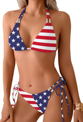 TASHEHE Women's Triangle String Bikini Set Sexy Tie Side Two Piece Swimsuit Cute Halter Bathing Suit