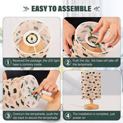 Cute Pastel Pumpkin Bats Bedside Table Lamp Small Desk Lamps Linen Fabric Shade Decorative Nightstand Lamp LED with USB Port Wood Base for Bedroom Living Room