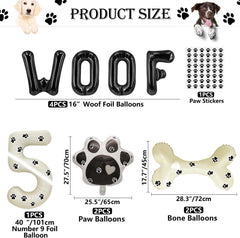 Dog Theme 5th Birthday Party Decorations - 40 Inch Number 5 Foil Balloon, Paw and Bone Balloons, WOOF Letter Balloons, Paw Prints Stickers for Pet Kids Party Supplies