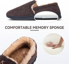 House Slippers for Men Moccasins - Memory Foam Indoor Outdoor Slip-on Loafers with Warm Soft Wool