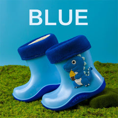 Unisex-Child Toddler Cartoon Rain Boots Waterproof Warm Lining Fun Printed Colors Rain Boots for Girls and Boys