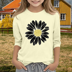 Kids Girls Tops Summer 3/4 Sleeve Cowl Neck T Shirts for Girls Sunflower Pattern Shirts Soft Comfy Blouses & Shirt