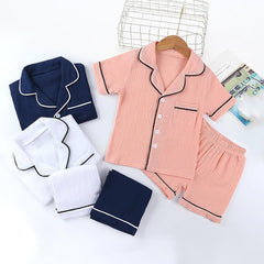 Boys Girls Paš·ama Short Pšs Set Breathable Lounš“ewear Kids Solid Button-Down Sleeš½wear Pocket Nš¢ghtwear Clothes