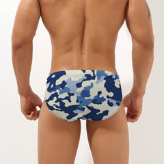 Blue Camouflage Men's Swimsuit Brief Beach Shorts Bikini Swimwear Sexy Swimming Trunks
