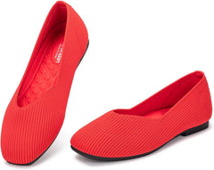 Frank Mully Womens Wide Flat Shoes Square Toe Shoes Knitted Work Flats Comfortable Women Shoes Comfortable Women Shoes