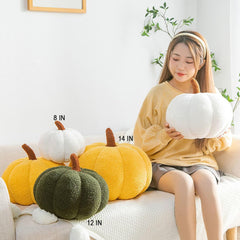 Halloween Plush Pumpkin Throw Pillow, Stuffed Animal Soft Toys 3D Pumpkin Shape Sofa Cushion for Home Decor (White, 8 Inch)